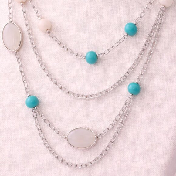 New York & Company Silver & Turquoise Multi-Layer Necklace – 16” - Picture 3 of 3